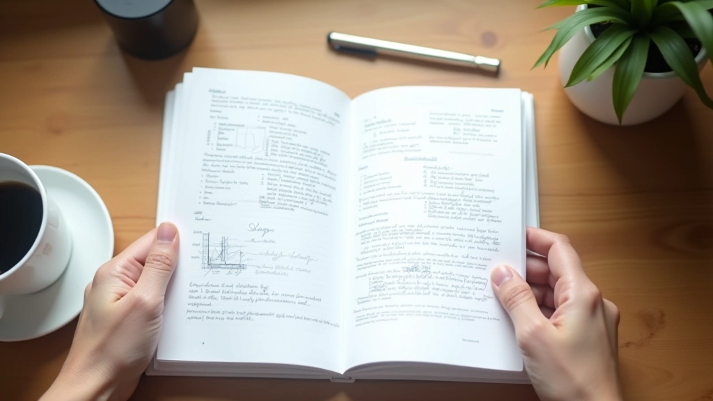 Notesbog med handskrevne notater og plantagning af strategi