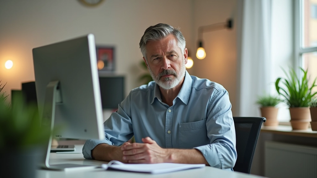 Person arbejder fokuseret ved computer, arbejdsmiljø med planter