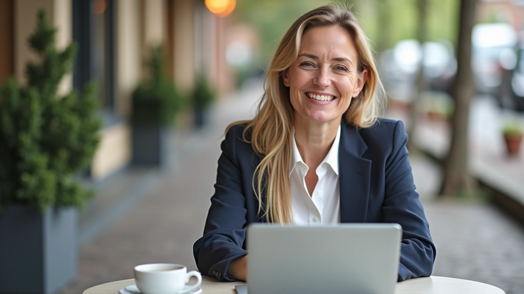 Kvinde arbejder på freelance projekt ved cafe bord med kaffe